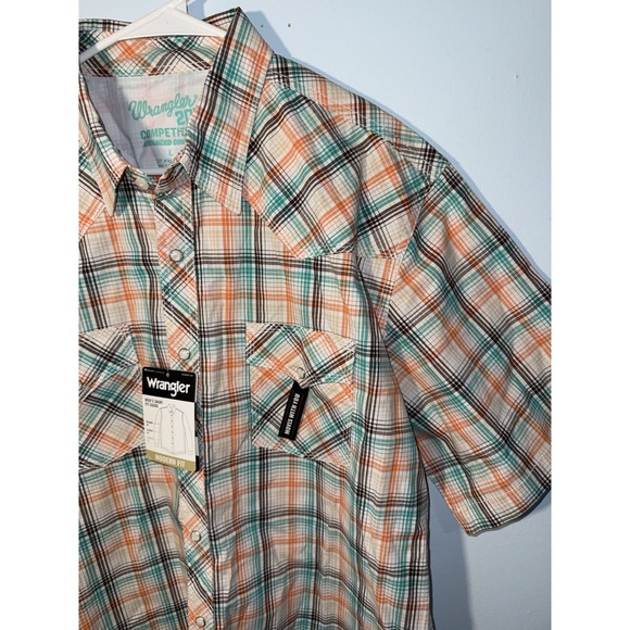 WRANGLER Men's 20X Competition Western Cowboy Plaid Pearl Snap Button Size L - Picture 2 of 6